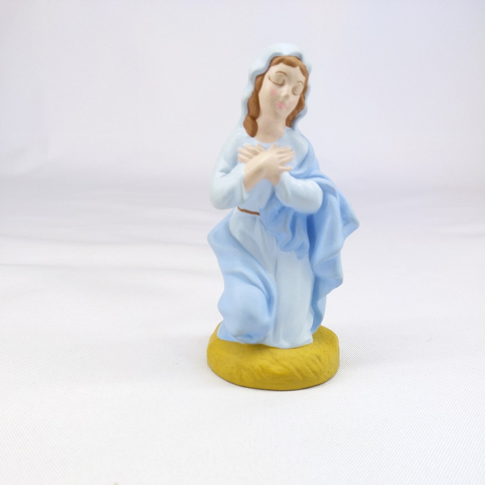 Atlantic Mold Virgin Mary Figurine 5" Blue Kneeling Madonna Ceramic Vintage